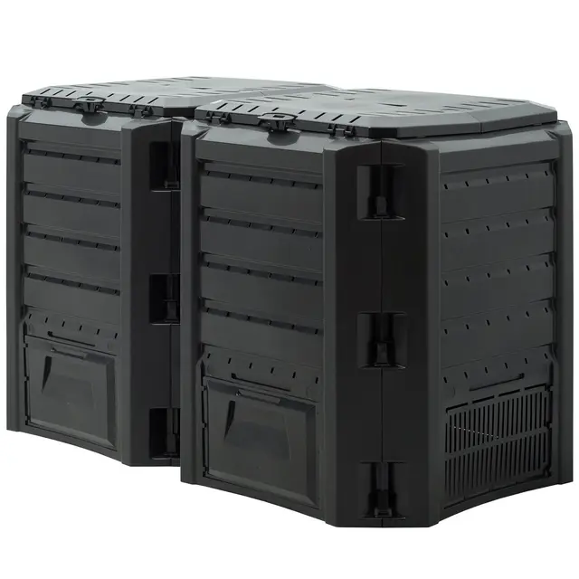DEUBA® Compostador 800L Negro Plástico L 135x72x83cm Humus Abono Compost Compostaje Orgánico