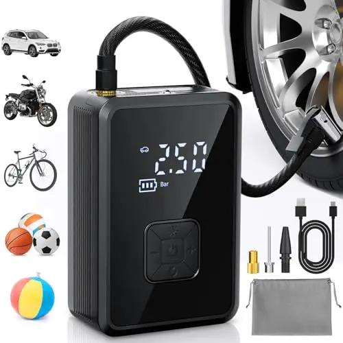 Oasser Compresor Aire Portatil 150PSI Inflador Ruedas Coche Recargable Compresor de Aire Pequeño Luz LED para Coche Moto Bicicleta Pelota