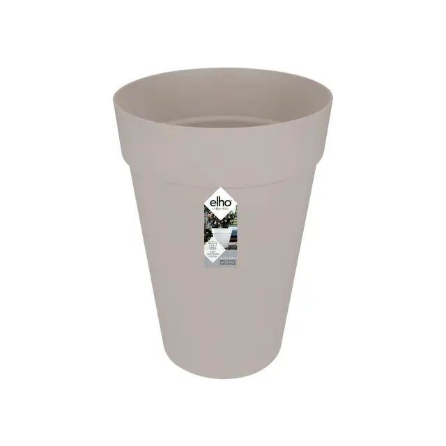 Elho Loft Urban Round High 35 - Macetero por Exterior - 100% Plástico Reciclado - Ø 33.5 x H 45.3 cm - Gris/Warm Grey