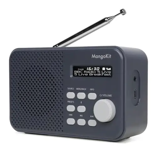 MD2 Radio Dab con Altavoz Bluetooth,Digital Portátil Dab+,FM de con Alimentación por Red y Batería,Pantalla,40Estaciones Presintonizadas,Alarmas,Temporizador Snooze,Auriculares-Gris Oscuro