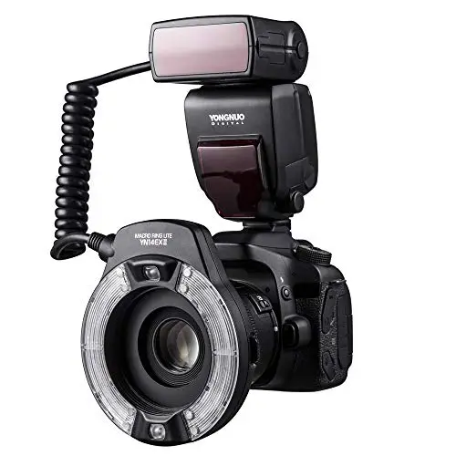 YONGNUO YN14EX II Macro Flash para cámaras réflex Digitales Canon con Gran tamaño de Pantalla LCD adaptadores Anillos filtros de Temperatura de Color Caliente Montaje Zapata Soporte M/TTL Flash