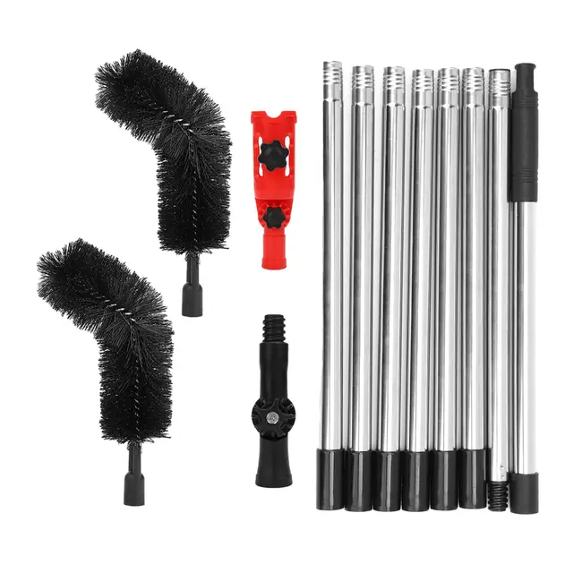 Kit de herramientas de limpieza de canalones de 3,2 m, cepillo de limpieza telescópico, limpiador de poste de extensión, para eliminar hojas, desechos y telarañas de jardines, zanjas, villas y
