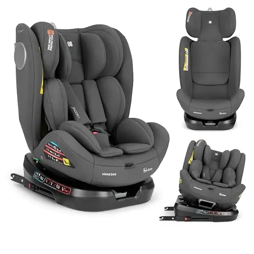 KikkaBoo Silla Coche Bebé Grupo 0 1 2 3 i-MOOVE 2, i-Size 40–150 cm con ISOFIX, 360° Giro, Reclinable, Reposacabezas Ajustable, Gris oscuro