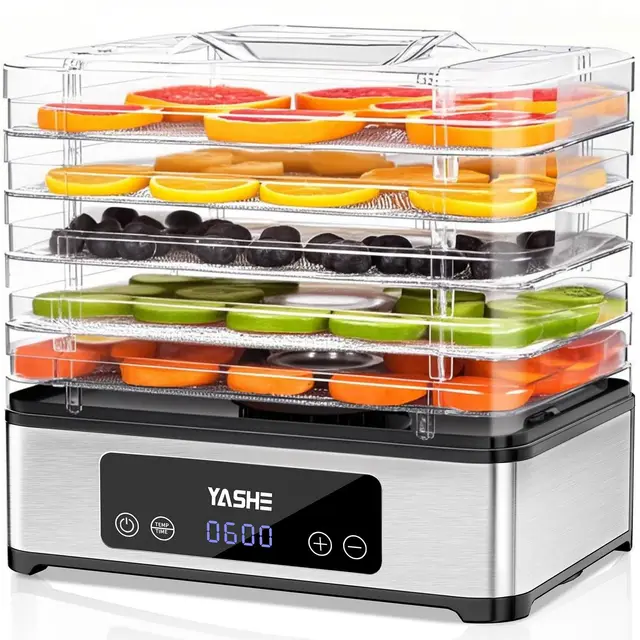 YASHE Deshidratador de Alimentos, Deshidratadora de Alimentos con 5 Bandejas de Acero Inoxidable, 400W, Timer y Temperatura Ajustables para Carne Seca, Hierbas, Frutas y Golosinas para Perros