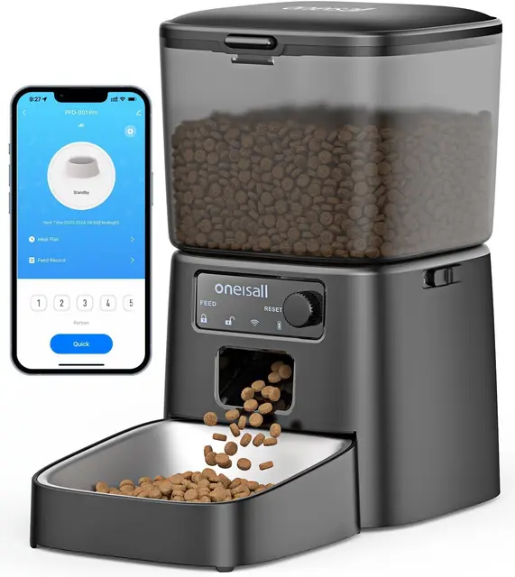oneisall 3.5L Comedero automático para Gatos, Comedero Inteligente WiFi para Gatos, Control App, 1-10 Comidas al día, Dispensador de Comida para Gato/Perro, con Cuenco de Acero Inoxidable
