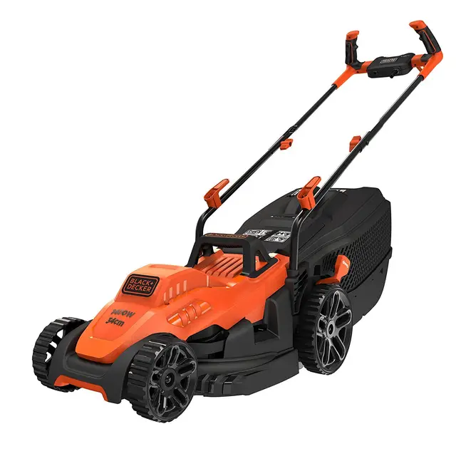 Black+Decker BEMW461BH - Corta Césped con Manillar Tipo Bicicleta 1.400W, Ancho de Corte 34cm, Sistema E-Drive, EdgeMax, SoftTouch, Intelli-Cable, para Jardines de hasta 400m2