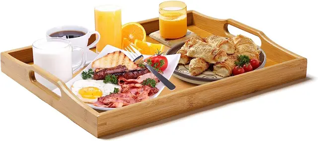 superbe bandeja bambú grande con asas