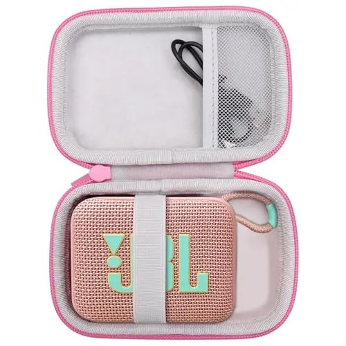 co2CREA Duro Viajar Caja Estuche Funda para JBL GO 5 / JBL GO 4 / JBL GO 3 / Go 3 Eco Altavoz inalámbrico portátil con Bluetooth（Funda Solo） (Caja Rosa)