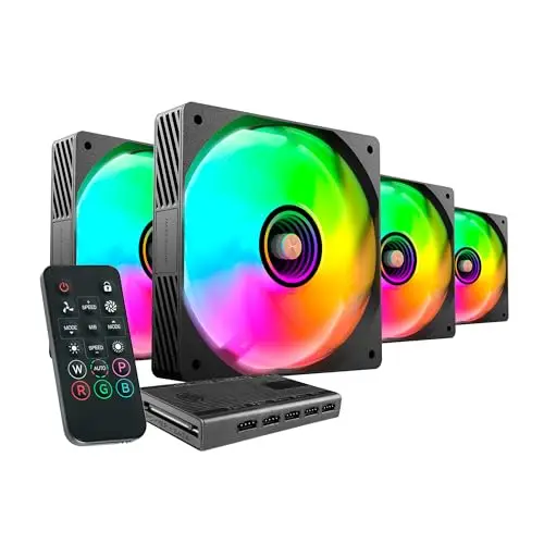 Mars Gaming MF-SI4KIT, Kit 4x Ventiladores Ultrasilenciosos 120mm, Iluminación ARGB Infinity Mirror, Rodamientos FDB y Núcleo de Cobre, Mando a Distancia y HUB, Compatibilidad Total ARGB, Negro