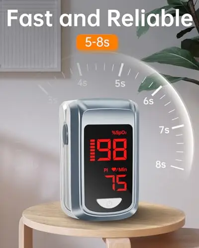 Pulsioxímetro de Dedo con Pantalla OLED Monitor de Saturación de Oxígeno en Sangre (SpO2) y Frecuencia Cardíaca con Indicador de Índice de Perfusión (PI), Lectura Rápida 8s, Pantalla Multidireccional