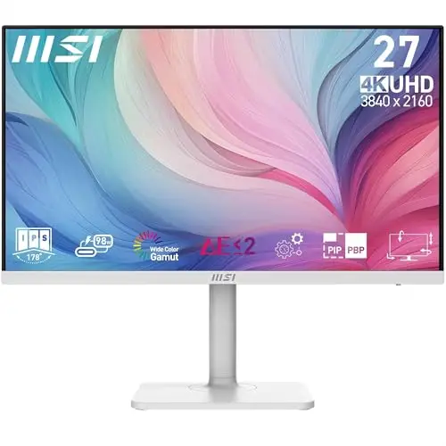 MSI Modern MD272UPHW Monitor Profesional UHD de 27" - Panel IPS de 3840 x 2160, 60 Hz, Montaje VESA, Ajustable en 4 direcciones - HDMI 2.0b, DisplayPort 1.4a, Tipo-C - Blanco