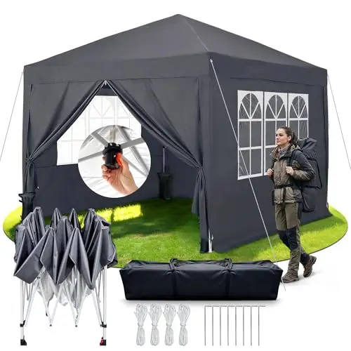 3x3 Plegable Gazebo, Carpas para Exteriores con 4 Paredes Laterales, Carpas Camping, Impermeable & Altura Ajustable – Ideal como Tienda de Fiesta, Camping