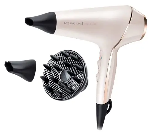 Remington Secador de Pelo Profesional PROluxe - Tecnología OPTIHeat, Iónico, Peinados Duraderos y Sin Encrespamiento, 2400 W, Motor AC, Difusor y Concentrador, 3 Temperaturas, 2 Velocidades - AC9140