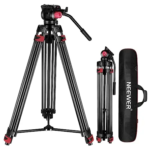 NEEWER 79"/ 200cm Trípode de Video, Soporte de Trípode de Aleación de Aluminio Resistente con 360° Cabezal de Arrastre Fluido, Placa QR Compatible con Canon Nikon Sony y Otras,Carga hasta 17.6lb/ 8kg