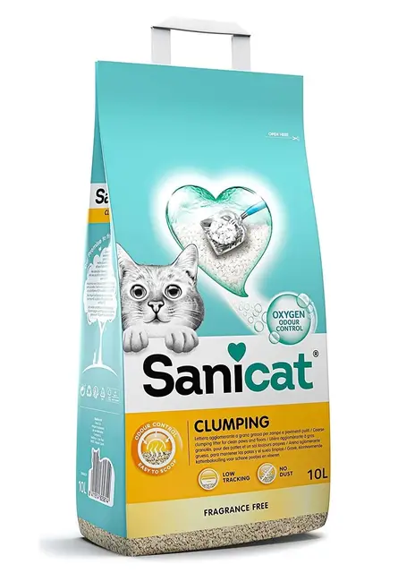 Sanicat - Arena para Gatos Aglomerante Sin perfume | Hecha de minerales naturales con control de olor garantizado | Absorbe la humedad y facilita la limpieza | 10 L de capacidad, Packaging May Vary
