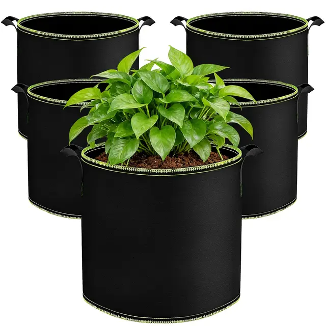 Bolsa de Cultivo 12L, 5 Piezas Macetas de Tela, Bolsa Cultivo | Bolsas para Plantas con Asas, Reutilizables, para Patatas Tomateras Fresas Verduras Flores Balcón Jardín Invernadero