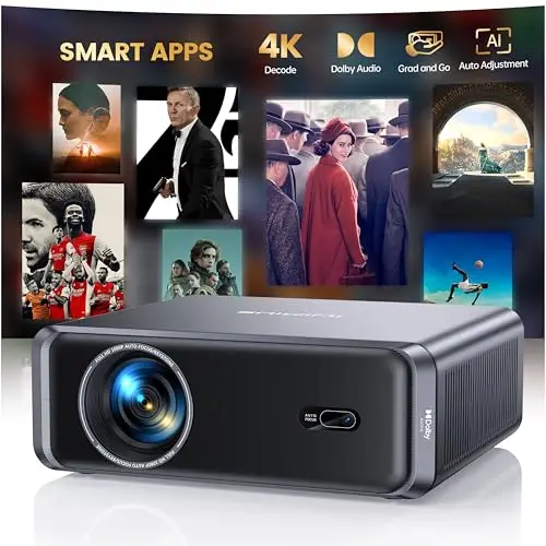 Proyector 4K【Netflix Incluido/Dolby】 35000 Lúmenes Smart Proyector 4K Auto Focus/Keystone WiFi Bluetooth FHD 1080P,HDR10, Apps Oficiales Proyectors Portátil WiFi6 Cine en Casa/Exterior/Regalo HDMIARC