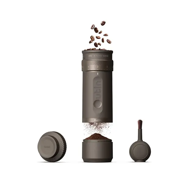 OutIn Fino Molinillo de café eléctricos portátil, molinillo de granos de café ajustable con 28 ajustes de molienda precisos, molinillo de café con rebaba de un botón con batería de carga rápida