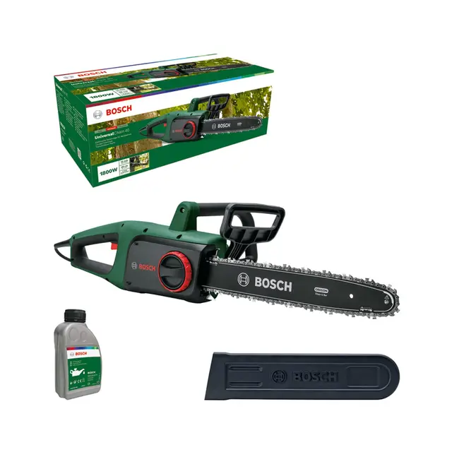 Bosch Home and Garden sierra de cadena UniversalChain 40 (1800 W, ligera: 4,3 kg; velocidad de cadena: 12 m/s, con aceite de motosierra incluido, en caja) - Amazon Edición