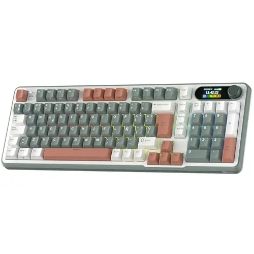 RK ROYAL KLUDGE S98 ES Teclado Mecánico con Smart Display y Botón, Montaje Superior 96% Teclado Mecánico Inalámbrico BT/2.4G/USB-C, Hot-Swappable, Soporte de Software, 98 Teclas, QWERTY Español