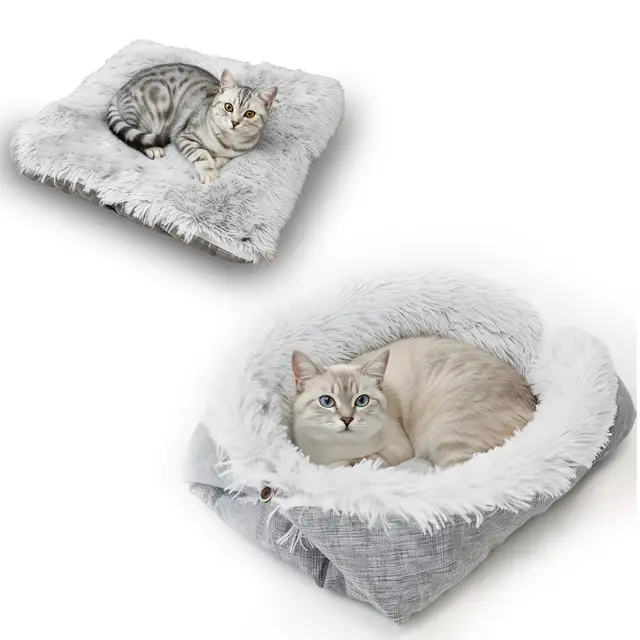 Cama para Gatos 2 en 1 Esterilla para Gato - Manta para Gatos Lavable, 60 X 50 cm Cat Bed, Cama para Mascotas para Gato, Perros Pequeños y Mascotas PequeñAs (Gris, Versión Ligera)