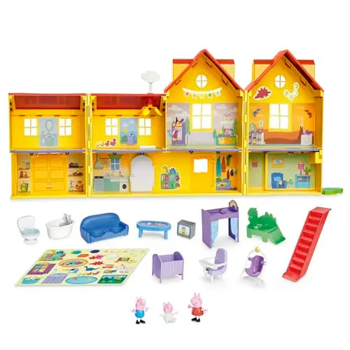 Hasbro Peppa Pig, Gran Casa Familiar de Peppa, Juguetes para Niñas y Niños, Casa de Muñecas, 11 Accesorios, 3 Figuras de Animales Color Rosa, Regalo para Fans de la Serie a Partir de 3 Años