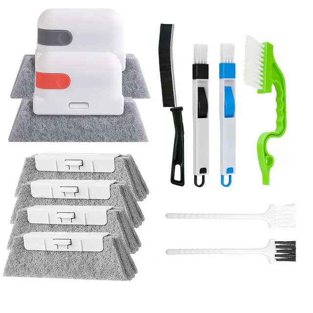 12 kit de Limpieza Multifunción Ventanas y Canalones, Cepillo de limpieza Para Puerta Corredera, Umbral, Persianas, Pistas de Puerta de Ducha, Fregadero, Grifo, Azulejo, Ventilación del Coche, Teclado