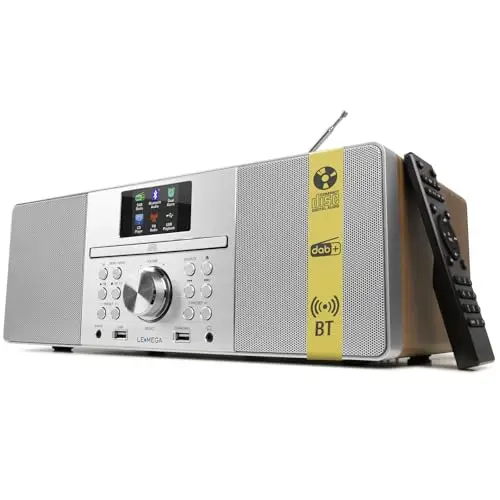 LEMEGA MSY1P Reproductor de CD con Radio Dab/Dab+ y FM, Streaming por Bluetooth, Sistema Hi‑Fi estéreo de 80 W, Pantalla a Color, 60 presintonías, Mando a Distancia, Mueble de Madera acústica