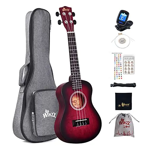 Winzz Ukelele Concierto Principiante para Adulto, Diseño de Color Único - 23 Pulgadas Rojo