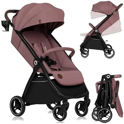 LIONELO INGRID Silla de paseo hasta 22 kg de 6 meses a 4 años Grandes ruedas giratorias 360° Suspensión total Se puede plegar con una mano Respaldo y reposapiés ajustables Capota XXL grande (Pink)