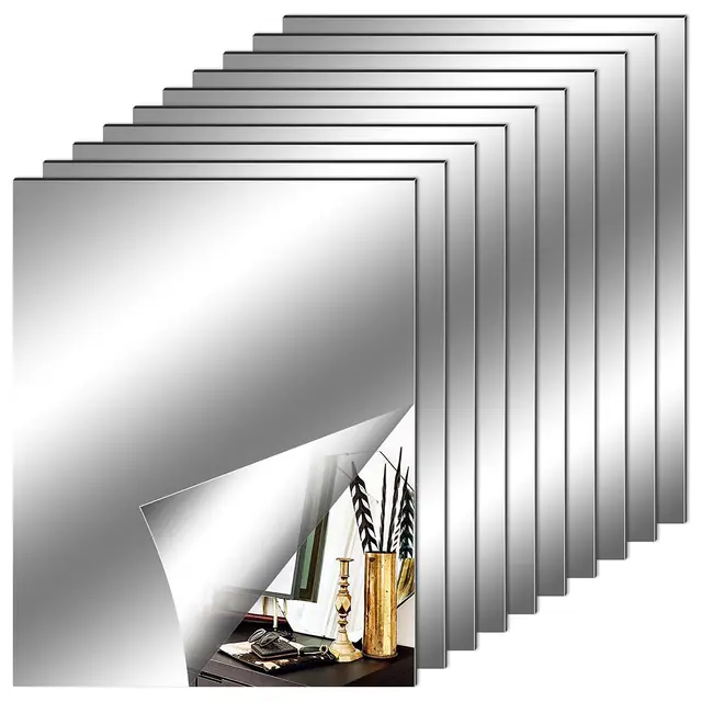 Leikedun 10 Piezas Espejos Autoadhesivos Pared, Hojas de Espejo Flexibles Suaves no de Vidrio Pegatinas de Espejo para Decoración del Hogar, Sala de Estar, Baño, Dormitorio (25 x 20 cm)