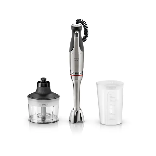 Bosch - Batidora de mano, serie ErgoMaster 8, motor de 1.500 vatios, ajuste intuitivo de la velocidad, cuchilla de 6 hojas, accesorios incluidos, acero inoxidable, MSM8M930