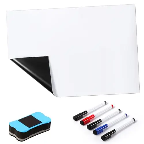 Blendura A3 Pizarra Magnetica Nevera, Pizarra Blanca Magnética con 5 Rotuladores, 1 Goma de Borrar, Tablero Magnetico para Memorandos, Notas, Planificar Estudios (42cm X 29.3cm)