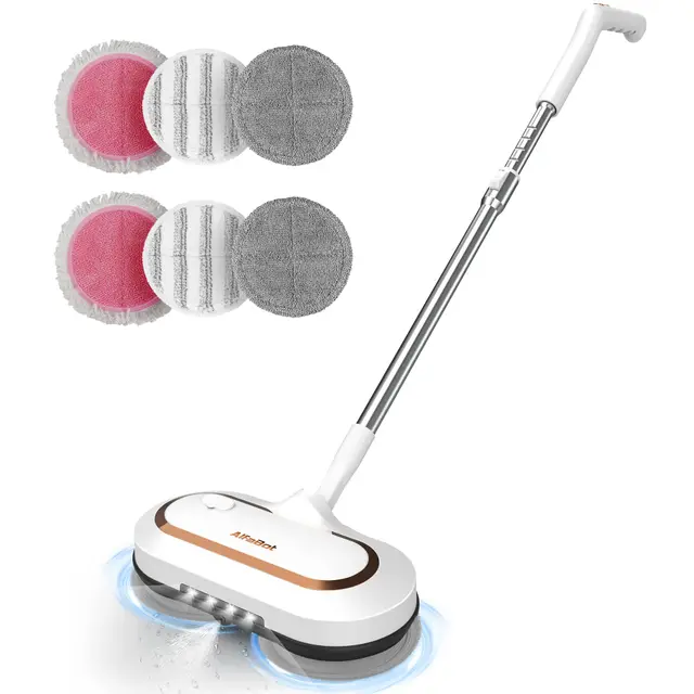 AlfaBot S2, Frefona Eléctrica Inalámbrica 400ML, 60min de Autonomía, Mopa Eléctrica sin Cable con Función de Pulverización y LED, Para Limpiar, Fregar y Pulir para Suelos de Madera y Baldosas