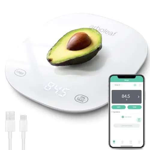 arboleaf Bascula de Cocina peso de cocina Báscula de Cocina digital de Alimentos Multifuncional, Bascula precision con calculadora de nutrición, Función Tara, USB Recargable, 10 kg / 22 lb