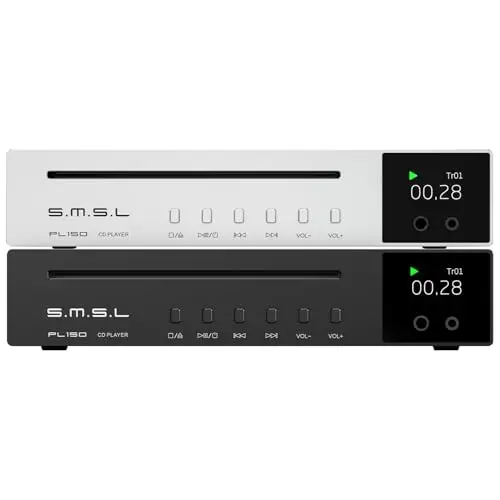 SMSL PL150 Reproductor de CD,Compatible con CD estándar y Mini,CD MP3.Soporta RCA,Auriculares de 3,5 mm y 4,4 mm,Fibra óptica, Interfaz de Salida coaxial,Chip de CS43198