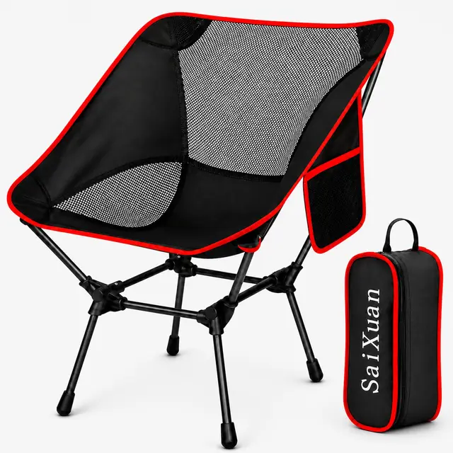 Silla de Camping Plegable Portátil hasta 120 kg, Silla Tipo Moon Chair de 900D con Bolsillo Lateral y Bolsa de Transporte, para Playa Pesca Picnic Jardín Campismo Exterior