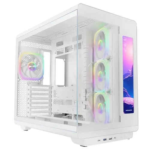 Mars Gaming MC-REVMAX, Caja PC ATX, Pantalla IPS 11.8", Cristal Templado Continuo, 4 Ventiladores PWM ARGB, Refrigeración Líquida hasta 360mm, Compatible Placas Base de Conector Inverso, USB-C, Blanco