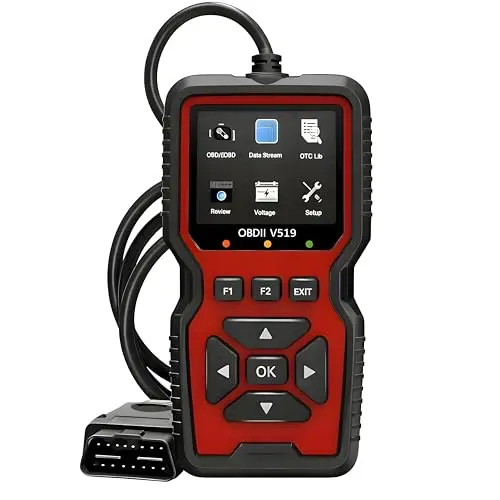 Escáner OBD2 Coche Profesional, V519 Diagnosis OBDII EOBD, Lector y Borrador de Códigos de Error Motor, Check Engine, Datos en Tiempo Real, I/M Ready, ITV,ECU,Color Rojo.