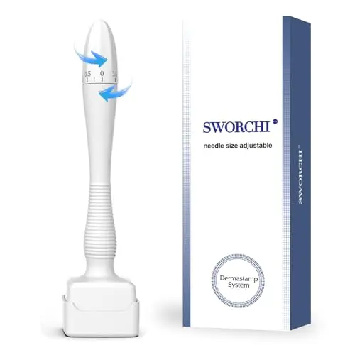 Derma Stamp Ajustable 0-3.0mm SWORCHI Dermaroller Dermapen Profesional Microneedling Facial 140 Titanio Agujas Derma Roller para el Cuidado Facial del Cabello Hombres y Mujeres