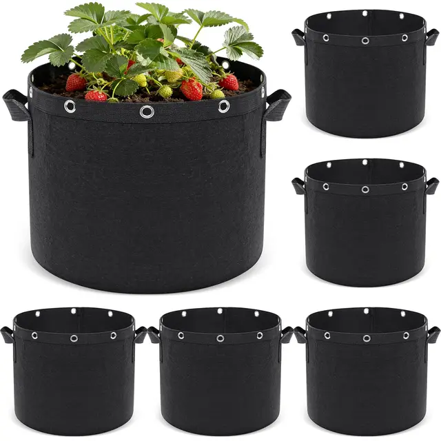 Newthinking Bolsas de Cultivo 25L, macetas de Tela, 6 Unidades, con Asas | Bolsas cultivo con ojetes metálicos para LST, tela transpirable reforzada, reutilizables. Ideales para tomateras, fresas