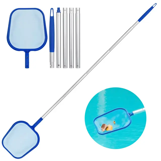 Redes de Piscina para Limpieza de Hojas de Piscina, Limpieza de Piscina para atrapar Hojas flotantes, Insectos, Ajustable de 5 Conexiones, Poste telescópico de Aluminio de 160cm