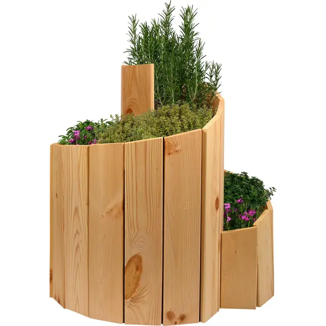dobar® Green Label - Espiral para Hierbas de Madera Maciza, premontado, Madera sin Tratar, Escalera de Hierbas de Pino para jardín, Kit de construcción de Torre de Hierbas, 250 x 68 cm, Color Natural