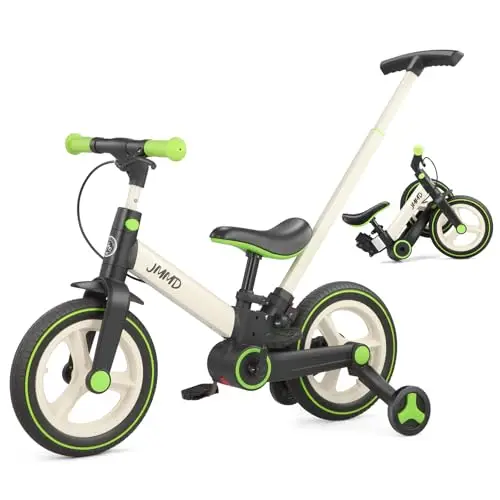 JMMD Bicicleta 6 en 1 para Niños Pequeños con Ruedas de Entrenamiento y Pedales, Edad 18 Meses a 5 Años, Bicicleta de Equilibrio y Pedal 12" Transformable y Plegable, con Mango Ajustable para Padre