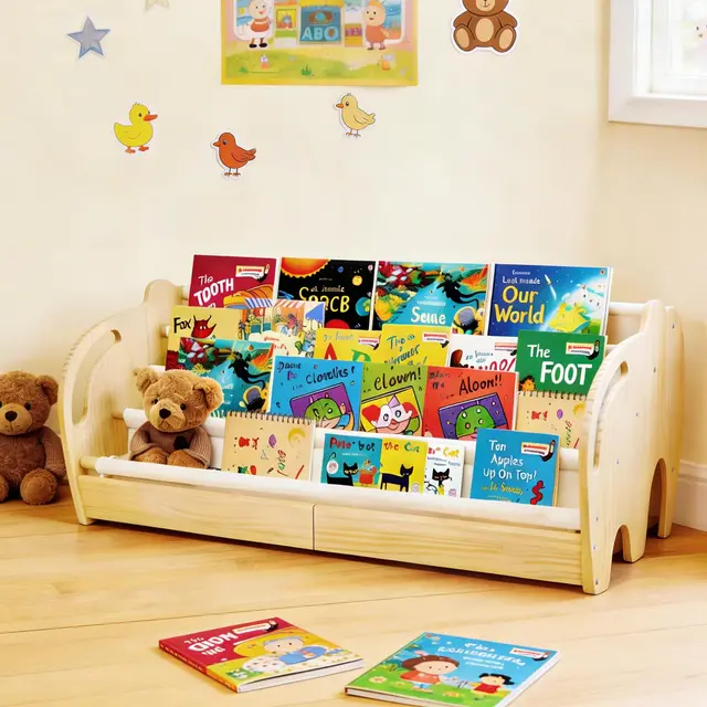 Wdmiya LibrerÍa Infantil de 4 Niveles, Estanteria Libros Infantil de Madera, Estantería para Niños con Forma de Elefante Ahorro de Espacio, Librero Infantiles para Habitación Infantil, Dormitorio