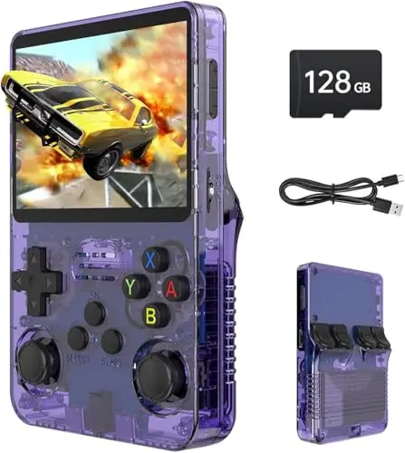 Consola de Juegos portátil Retro R36S, con Pantalla IPS de 3,5 Pulgadas, 128 GB, más de 40.000 Juegos, Compatible con múltiples emuladores (Morado)