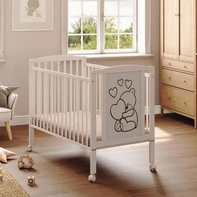 Cuna con colchón 60x120 cm Luca-MIA – Cuna de Madera con barrotes, diseño corazón