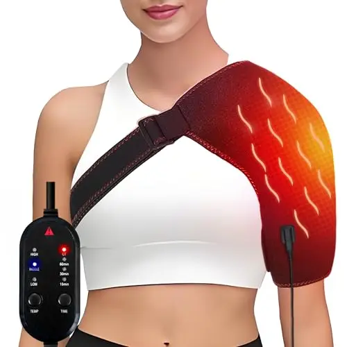Almohadilla térmica para hombro, almohadilla térmica para hombro, con 3 ajustes de calor y tiempo, vendaje térmico para hombro izquierdo/derecho, con fuente de alimentación S/M (no inalámbrico)
