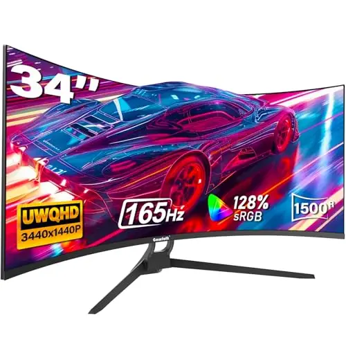 Gawfolk Monitor Curvo para Juegos 34 Pulgadas, 165 Hz, 1500R, Ultrawide, PC UWQHD, 3440 x 1440P, Pantalla de Ordenador Curvada, VA, Displayport, HDMI, VESA 75 x 75 mm