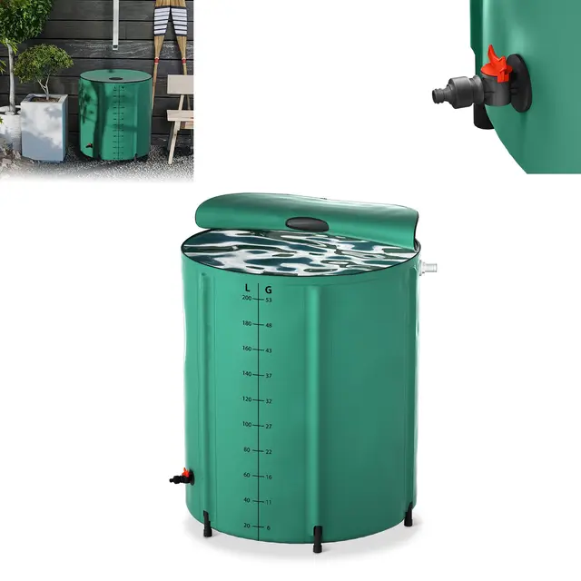 Froadp Depósito de Agua de Lluvia Plegable 200L con Tapa y Escala, Lona Mate para Riego de Jardín, Barril de Lluvia